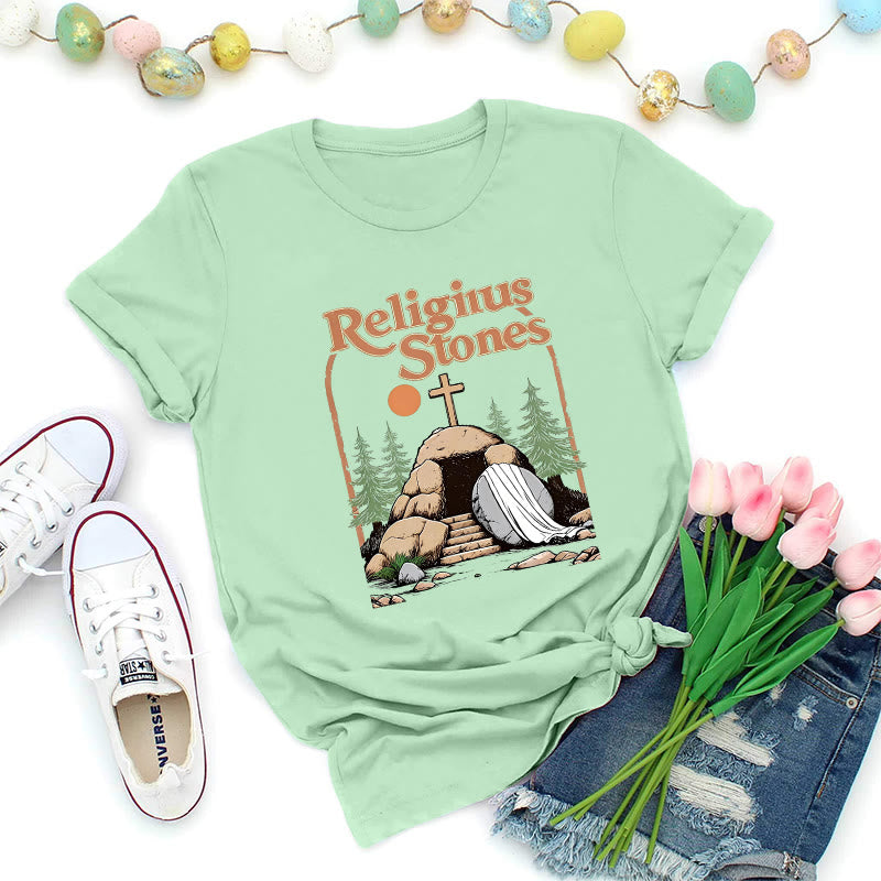 Christianartworkshop Vintage Style Religius Stones T-Shirt - Light Green - 2XL - image 0