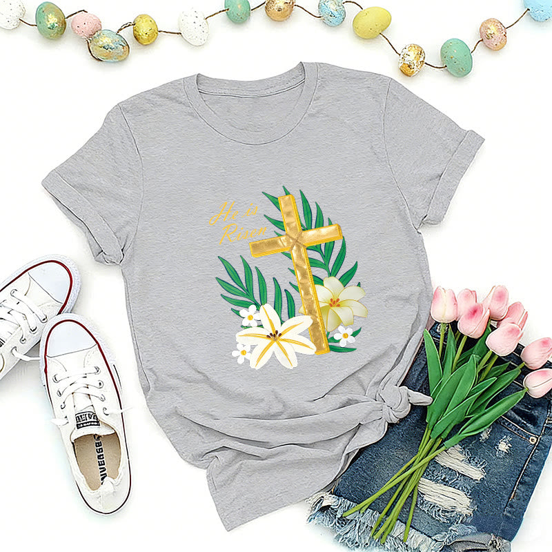 Christianartworkshop Resurrection Glory Golden Cross T-Shirt - Grey - 2XL - image 5