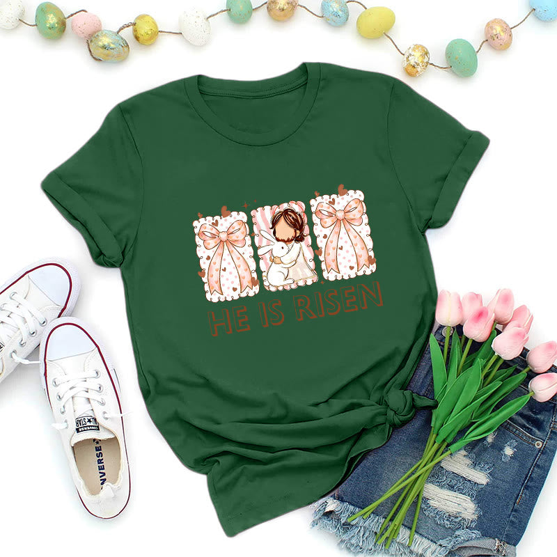 Christianartworkshop Easter Bunny Girl Resurrection T-Shirt - Dark Green - 2XL - image 0