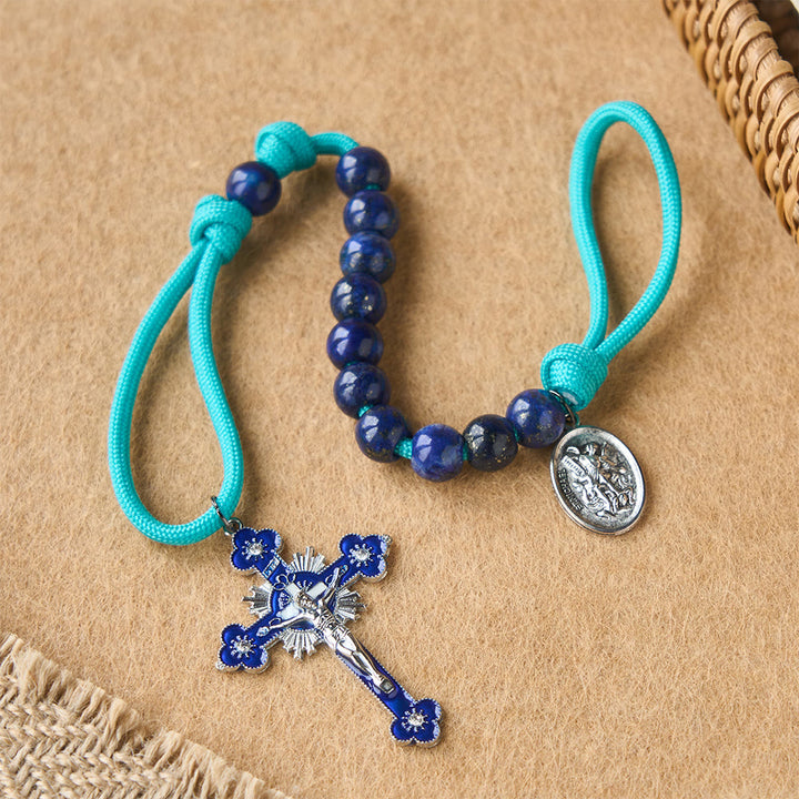Christianartworkshop Lapis Lazuli Paracord Pocket Rosary with St. Michael Guardian - image 4