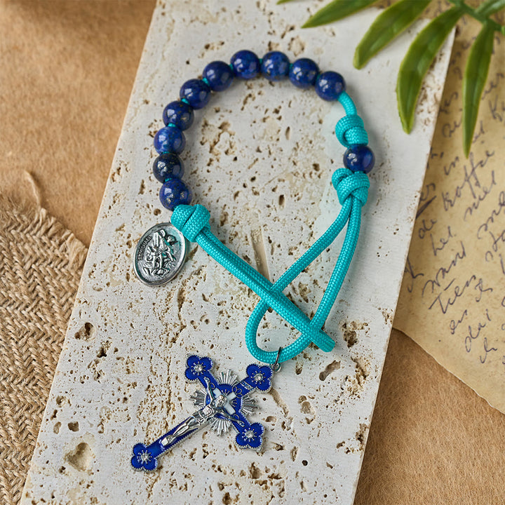 Christianartworkshop Lapis Lazuli Paracord Pocket Rosary with St. Michael Guardian - image 2