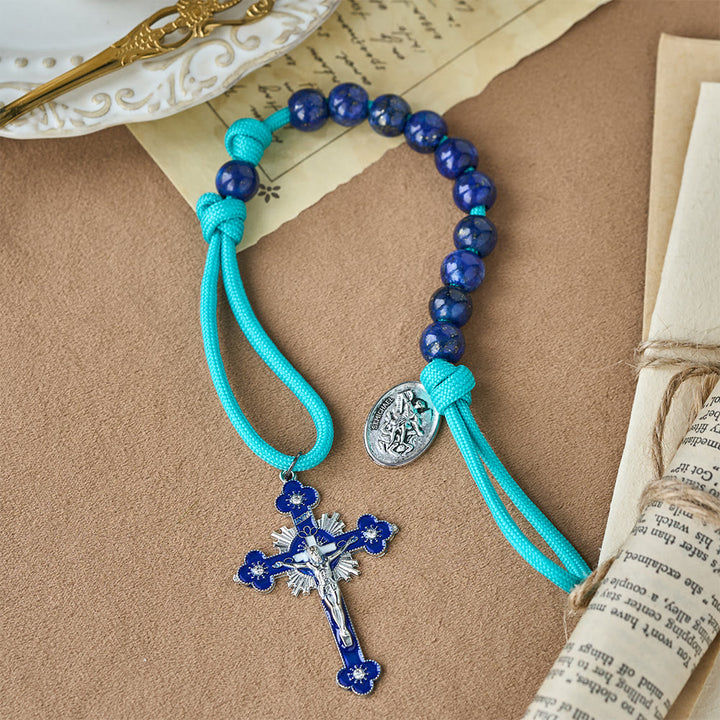 Christianartworkshop Lapis Lazuli Paracord Pocket Rosary with St. Michael Guardian - image 3