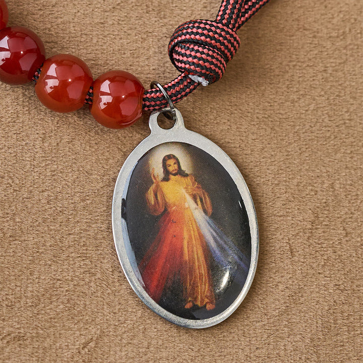 Christianartworkshop Divine Mercy Guardian Pocket Rosary with Natural Red Agate Beads - image 7