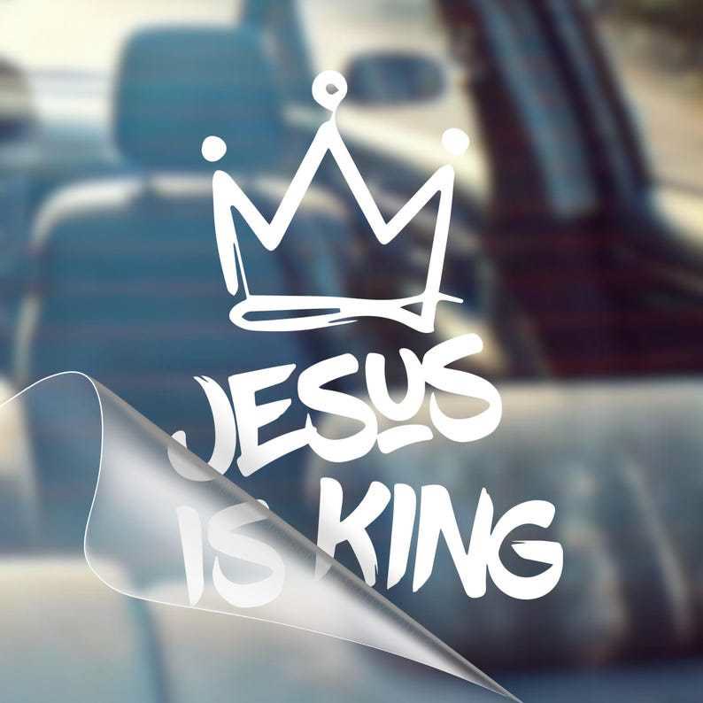 Christianartworkshop Jesus Is King Crown Accent Car Sticker: Durable Decor for Faith-Filled Commutes - White - Set of 10 - image 0