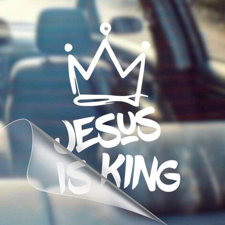 Christianartworkshop Jesus Is King Crown Accent Car Sticker: Durable Decor for Faith-Filled Commutes - White - Set of 10 - image 0