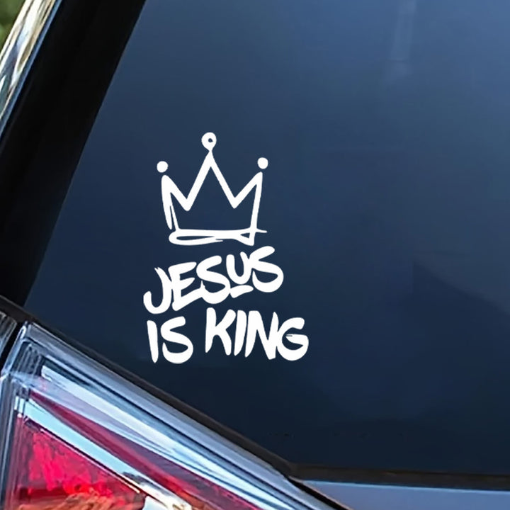 Christianartworkshop Jesus Is King Crown Accent Car Sticker: Durable Decor for Faith-Filled Commutes - image 1
