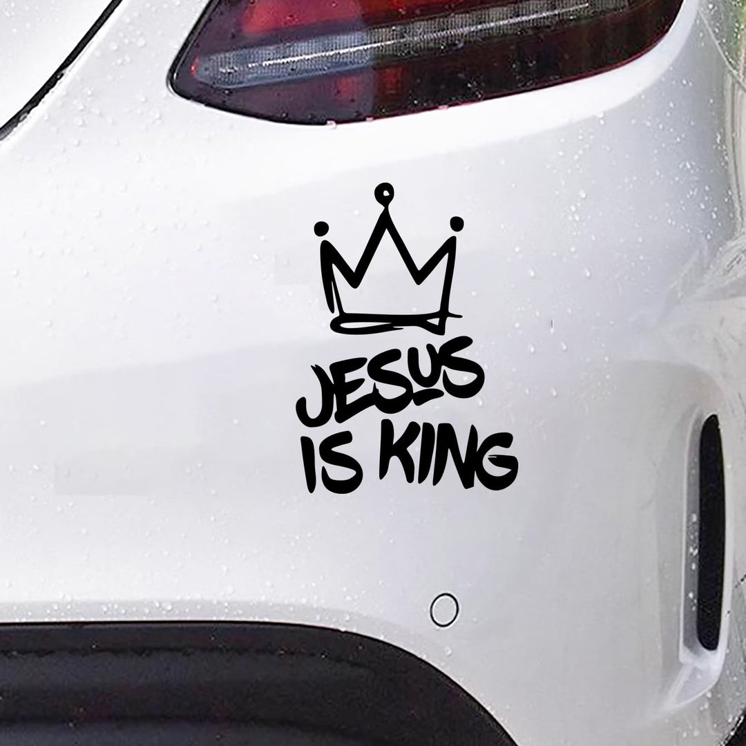 Christianartworkshop Jesus Is King Crown Accent Car Sticker: Durable Decor for Faith-Filled Commutes - Black - Set of 10 - image 3