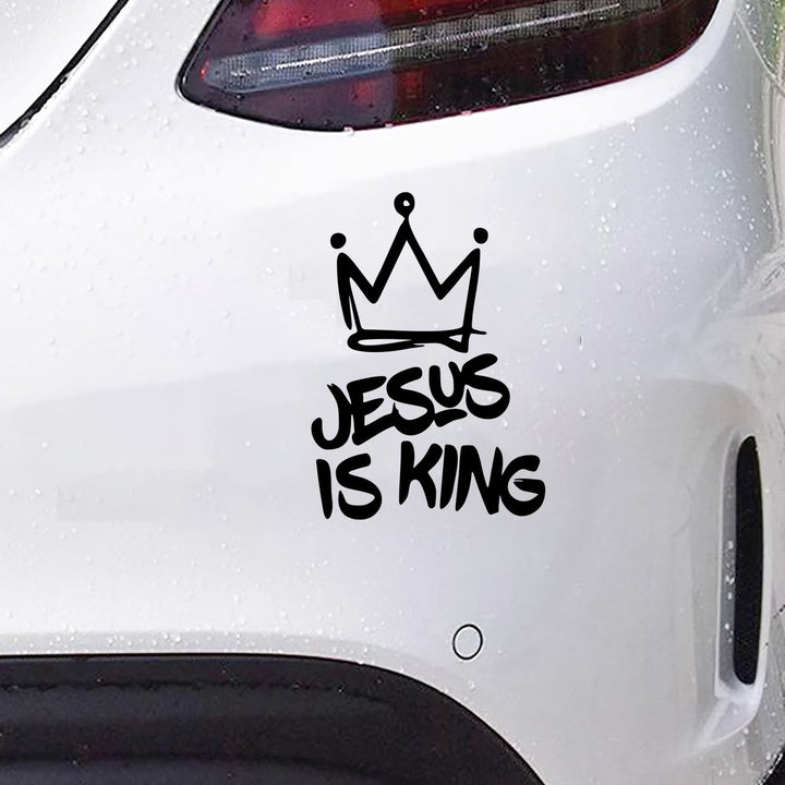 Christianartworkshop Jesus Is King Crown Accent Car Sticker: Durable Decor for Faith-Filled Commutes - Black - Set of 10 - image 3