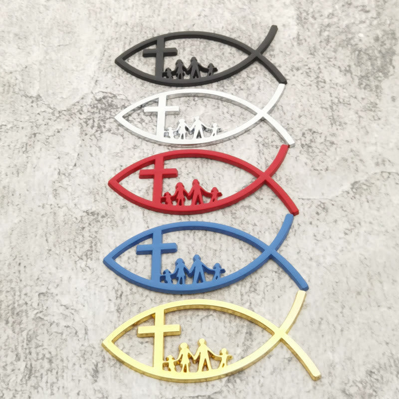 Christianartworkshop Ichthys Cross Family Metal Car Emblem: A Symbol of Faith & Familial Bond for Vehicles - image 1