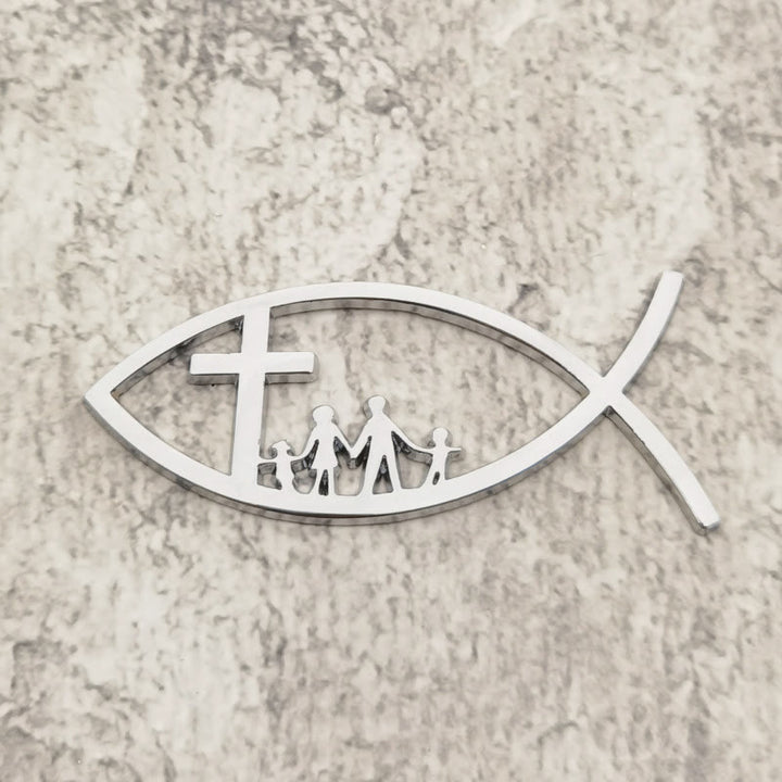 Christianartworkshop Ichthys Cross Family Metal Car Emblem: A Symbol of Faith & Familial Bond for Vehicles - Silver - Set of 10 - image 5