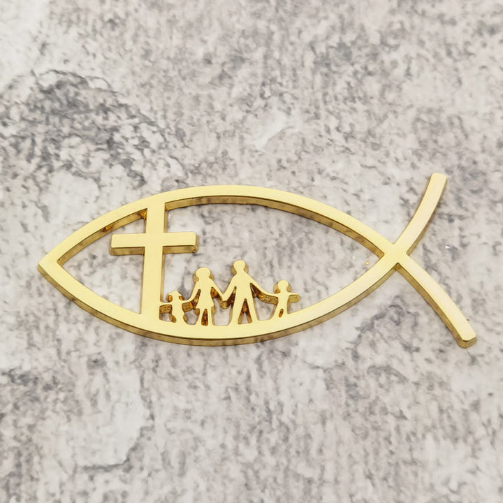 Christianartworkshop Ichthys Cross Family Metal Car Emblem: A Symbol of Faith & Familial Bond for Vehicles - Golden - Set of 10 - image 7