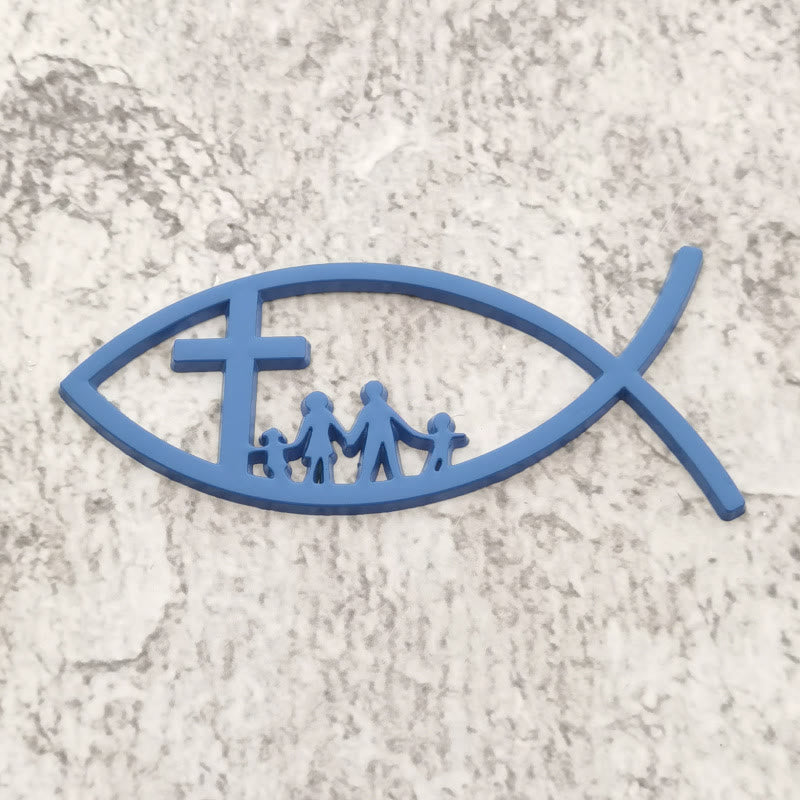Christianartworkshop Ichthys Cross Family Metal Car Emblem: A Symbol of Faith & Familial Bond for Vehicles - Blue - Set of 10 - image 8