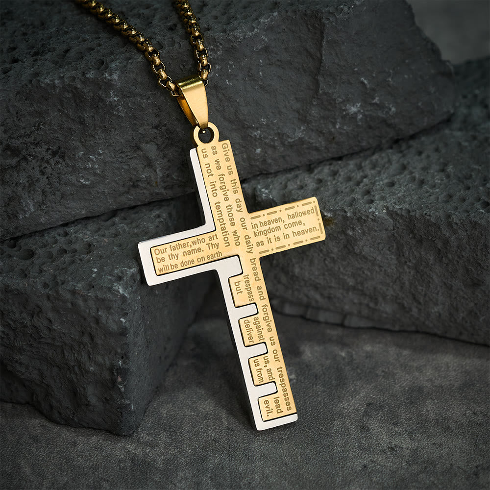 Christianartworkshop Modern Tri-Color Lord's Prayer Cross Necklace: A Timeless Symbol of Holy - Golden - image 0