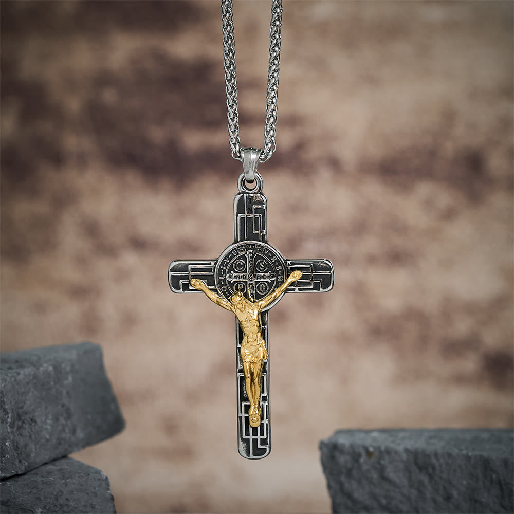 Christianartworkshop Classic Retro Style Crucifix St. Benedict Medal Protection Pendant Necklace - image 2