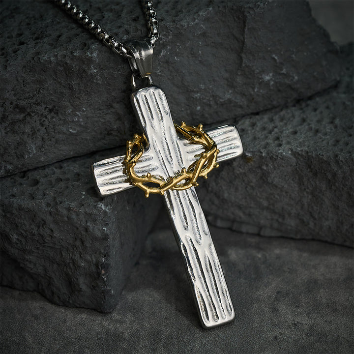 Christianartworkshop Modern Style Jesus Crown Of Thorns Cross Sacred Protection Pendant Necklace - image 2