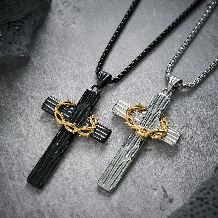 Christianartworkshop Modern Style Jesus Crown Of Thorns Cross Sacred Protection Pendant Necklace - image 1