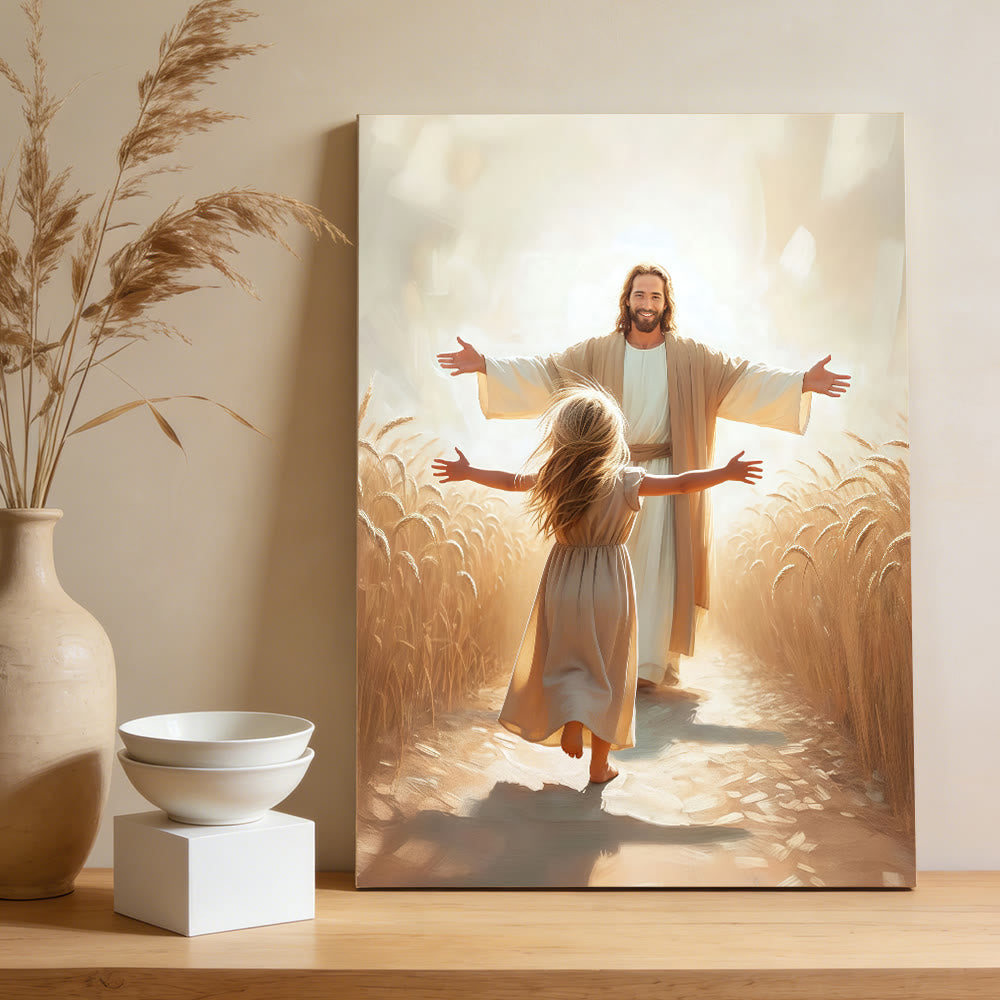 Christianartworkshop Run to Jesus Embrace Wall Art Prints: A Symbol of Unconditional Divine Love - Framed Canvas Painting - 11.81''*15.75''0.71"/30*40*1.8cm - image 0