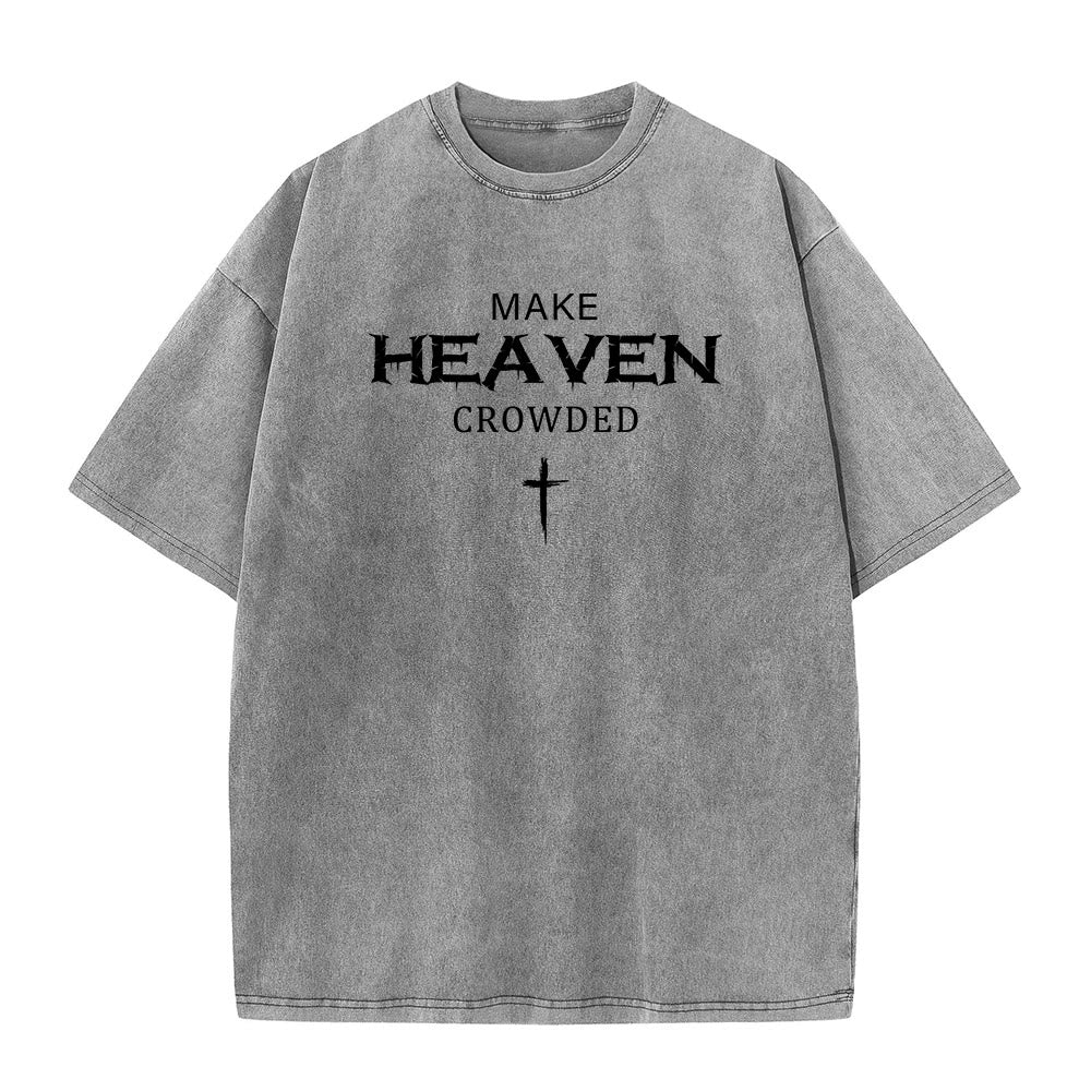 Christianartworkshop Make Heaven Crowded Cross Distressed Lettering Unisex Washed T-shirt - Grey - 5XL - image 12