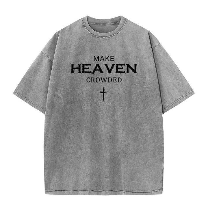 Christianartworkshop Make Heaven Crowded Cross Distressed Lettering Unisex Washed T-shirt - Grey - 5XL - image 12