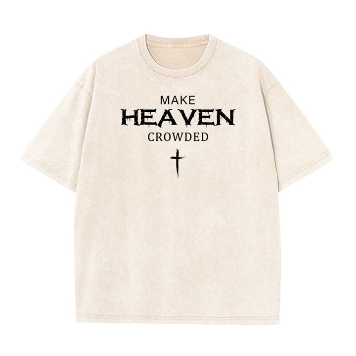 Christianartworkshop Make Heaven Crowded Cross Distressed Lettering Unisex Washed T-shirt - Beige - 5XL - image 8