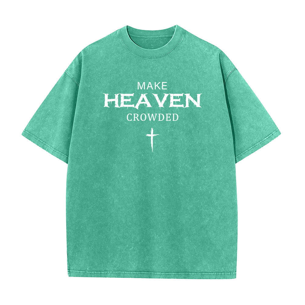 Christianartworkshop Make Heaven Crowded Cross Distressed Lettering Unisex Washed T-shirt - Green - 5XL - image 6