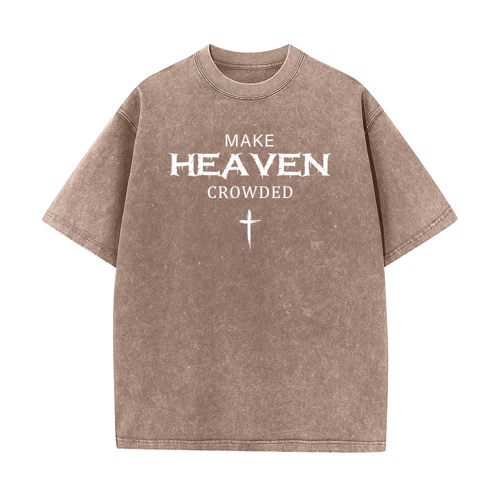 Christianartworkshop Make Heaven Crowded Cross Distressed Lettering Unisex Washed T-shirt - Brown - 5XL - image 7