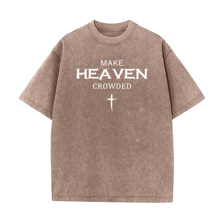 Christianartworkshop Make Heaven Crowded Cross Distressed Lettering Unisex Washed T-shirt - Brown - 5XL - image 7