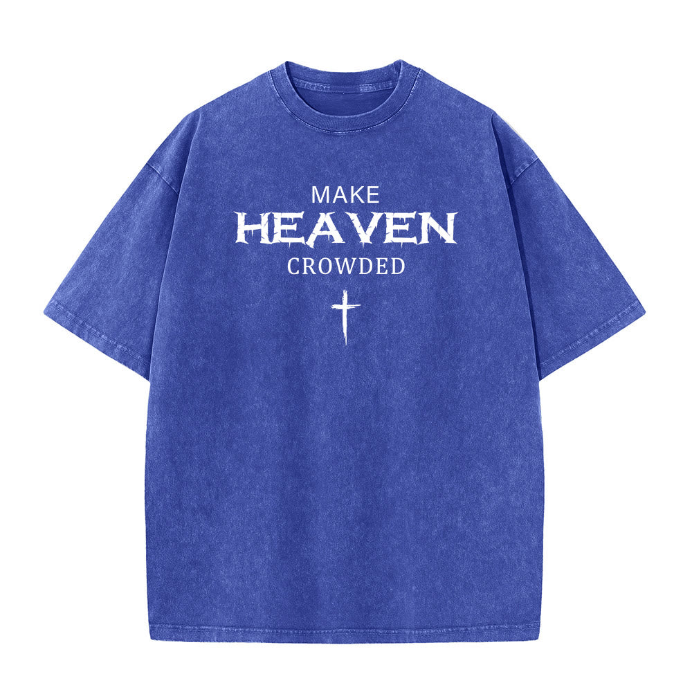 Christianartworkshop Make Heaven Crowded Cross Distressed Lettering Unisex Washed T-shirt - Blue - 5XL - image 11