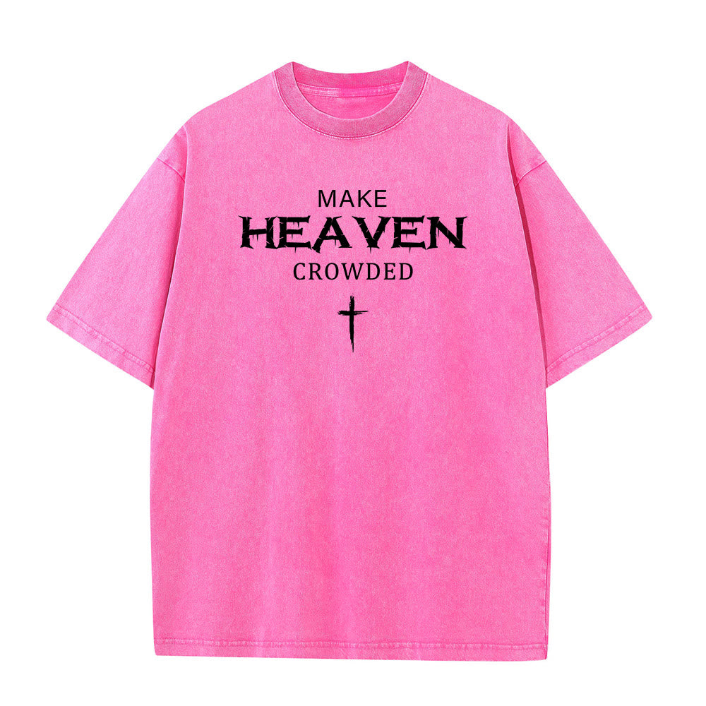 Christianartworkshop Make Heaven Crowded Cross Distressed Lettering Unisex Washed T-shirt - Pink - 5XL - image 9