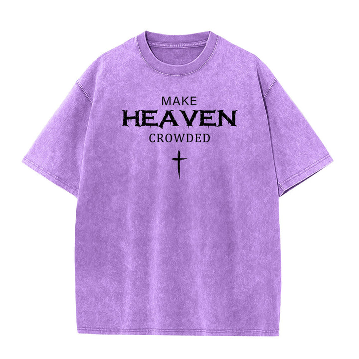 Christianartworkshop Make Heaven Crowded Cross Distressed Lettering Unisex Washed T-shirt - Purple - 5XL - image 10