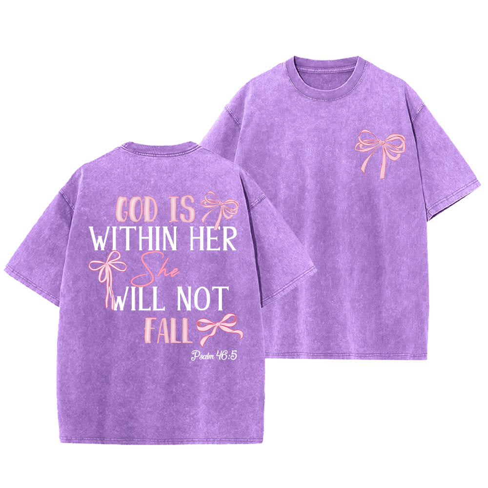 Christianartworkshop God Is Within Her Psalm 46:5 Bow Accent Unisex Washed T-shirt - Purple - 5XL - image 22
