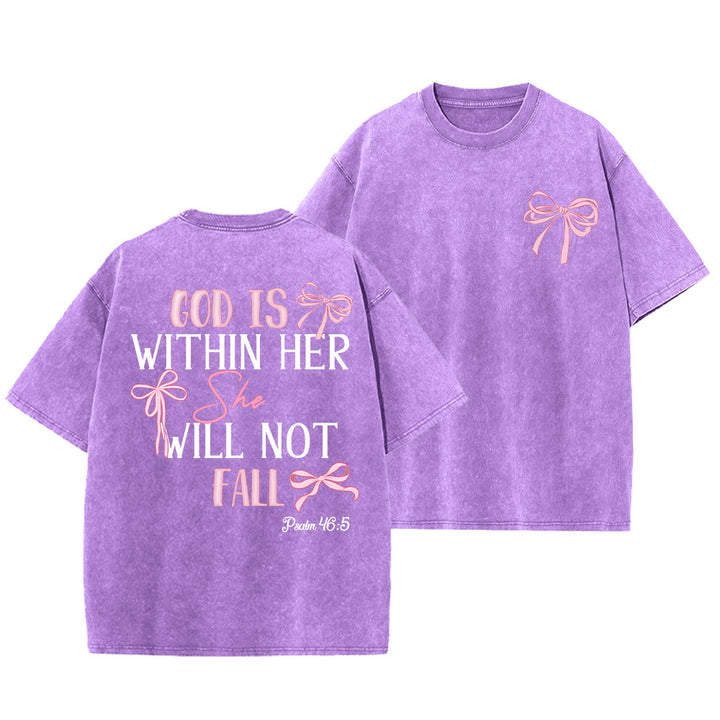 Christianartworkshop God Is Within Her Psalm 46:5 Bow Accent Unisex Washed T-shirt - Purple - 5XL - image 22