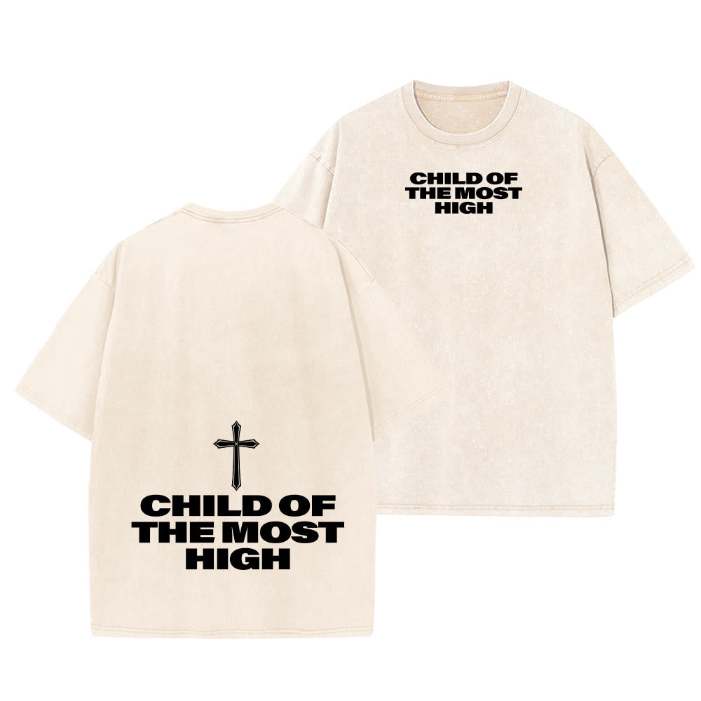 Christianartworkshop Child of the Most High Cross Bold Lettering Unisex Washed T-shirt - Beige - 5XL - image 22