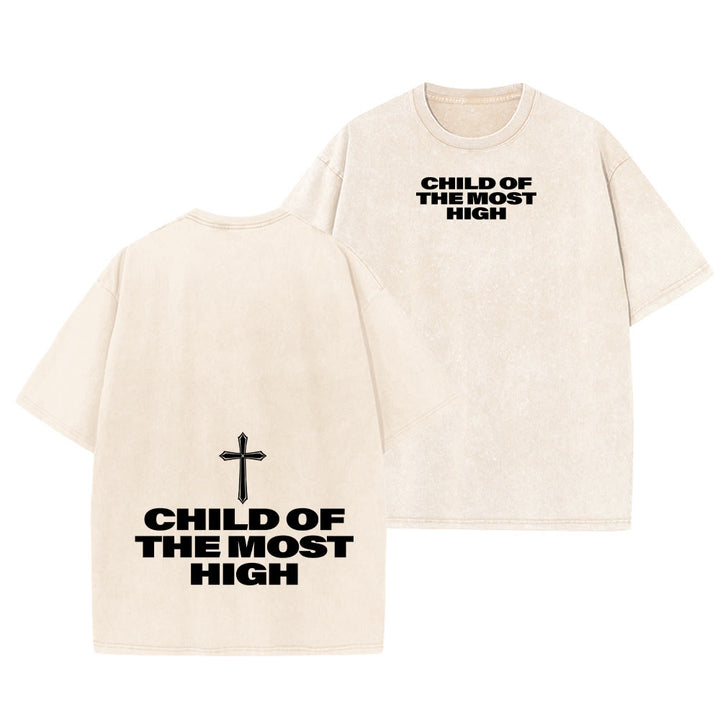 Christianartworkshop Child of the Most High Cross Bold Lettering Unisex Washed T-shirt - Beige - 5XL - image 22