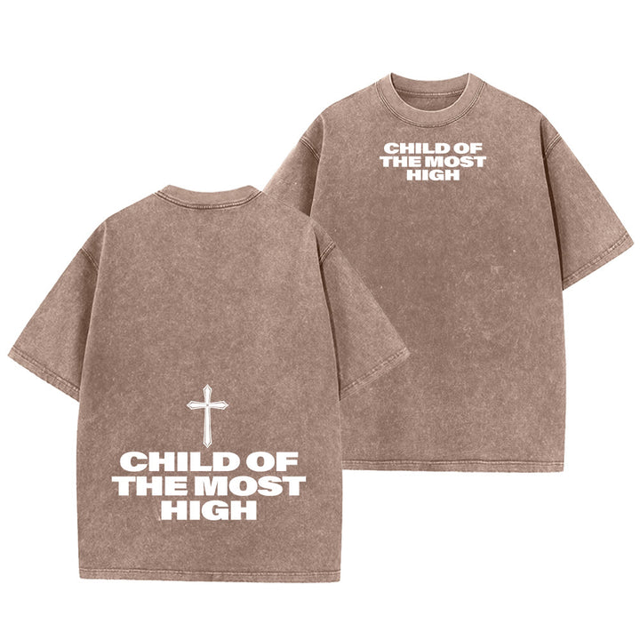 Christianartworkshop Child of the Most High Cross Bold Lettering Unisex Washed T-shirt - Brown - 5XL - image 19