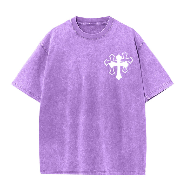 Christianartworkshop Moves Silent Prayers Loud Stylized Cross Mixed Lettering Unisex Washed T-shirt - image 7