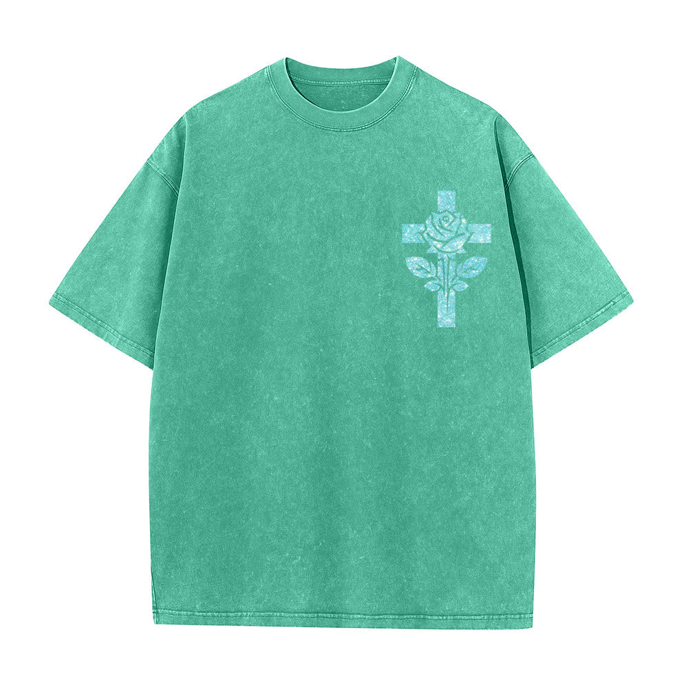 Christianartworkshop Jesus Is My Stylist Romans 13:14 Glitter Letter Rose Cross Unisex Washed T-shirt - image 1