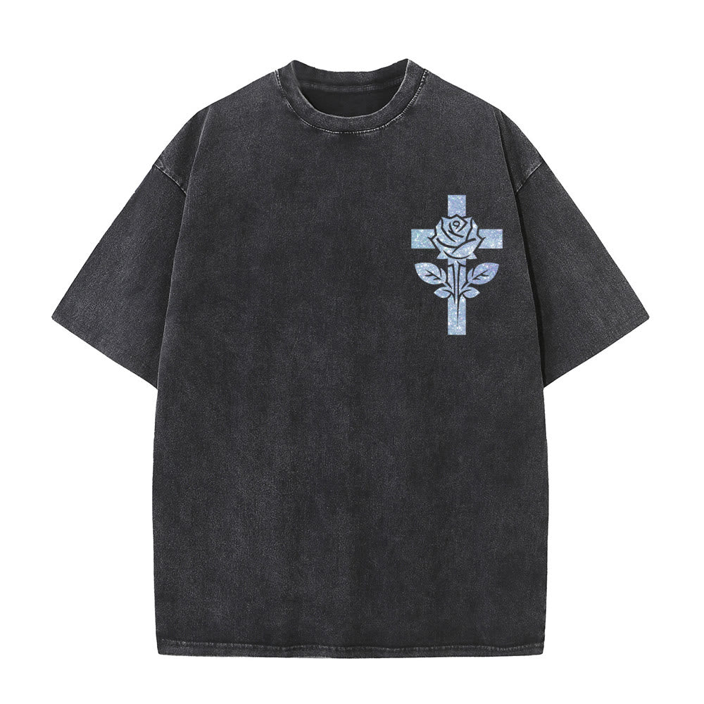 Christianartworkshop Jesus Is My Stylist Romans 13:14 Glitter Letter Rose Cross Unisex Washed T-shirt - image 22