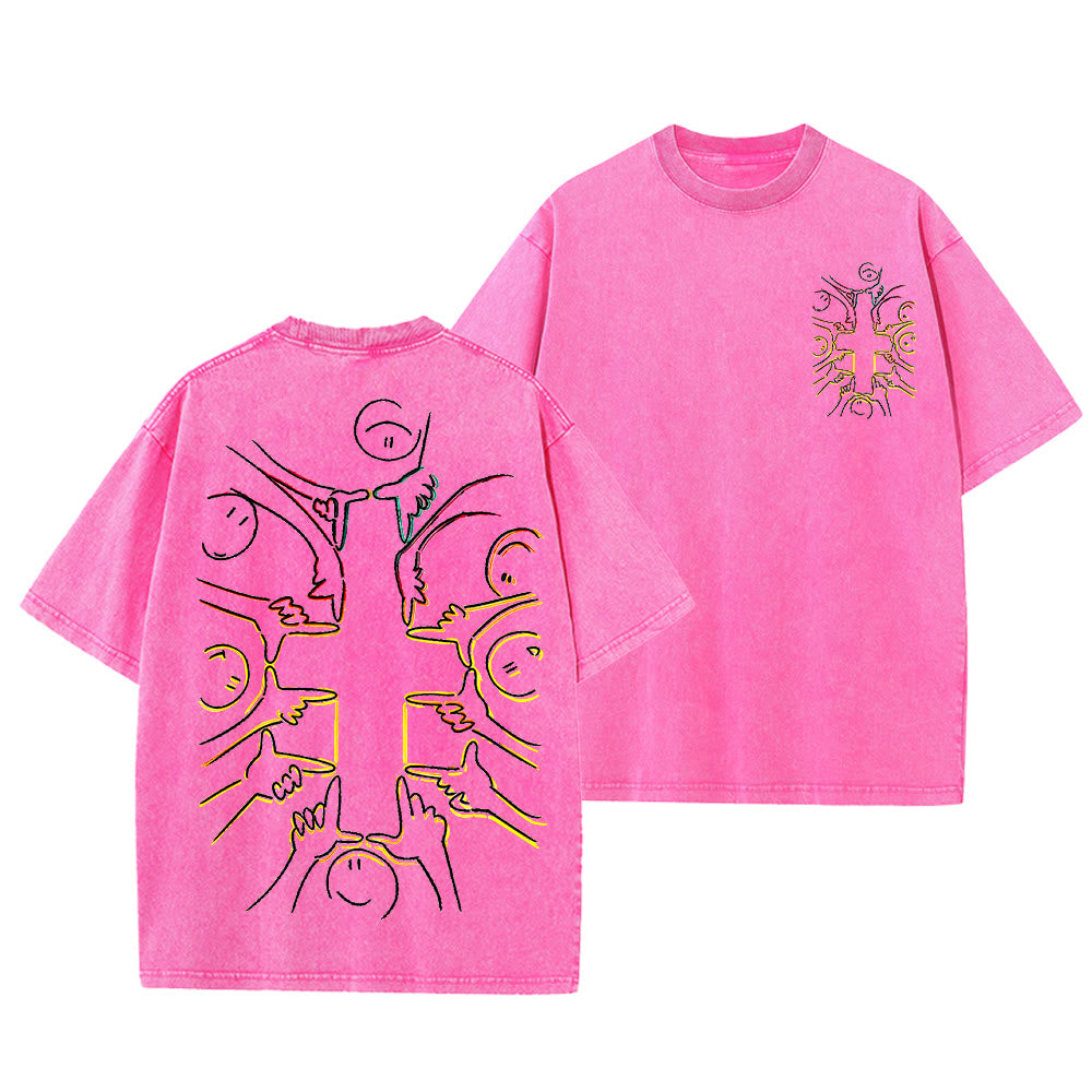 Christianartworkshop Unity Cross Human Figure Line Art Unisex Washed T-shirt - Pink - 5XL - image 12