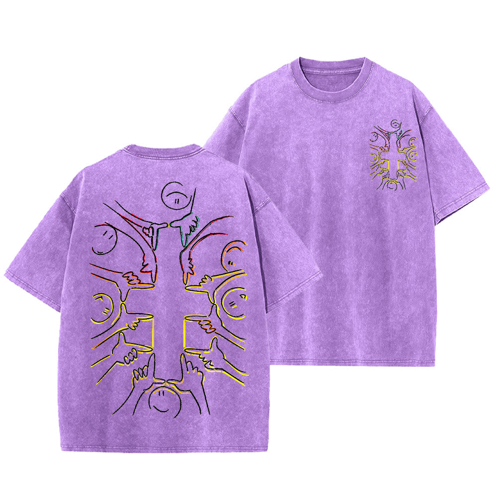 Christianartworkshop Unity Cross Human Figure Line Art Unisex Washed T-shirt - Purple - 5XL - image 15