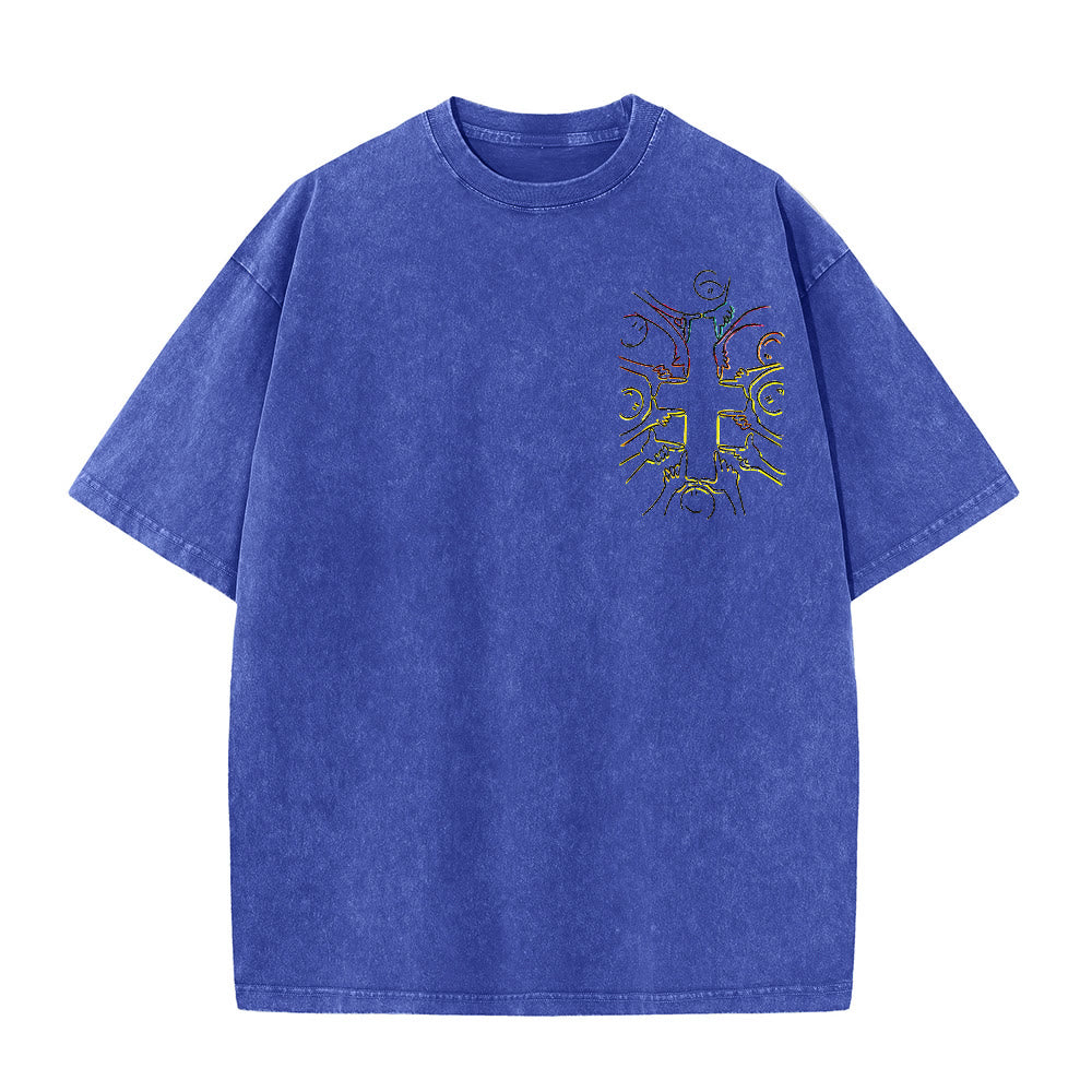 Christianartworkshop Unity Cross Human Figure Line Art Unisex Washed T-shirt - image 19