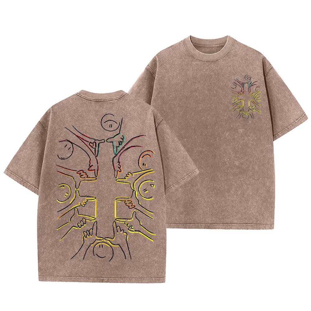 Christianartworkshop Unity Cross Human Figure Line Art Unisex Washed T-shirt - Brown - 5XL - image 6