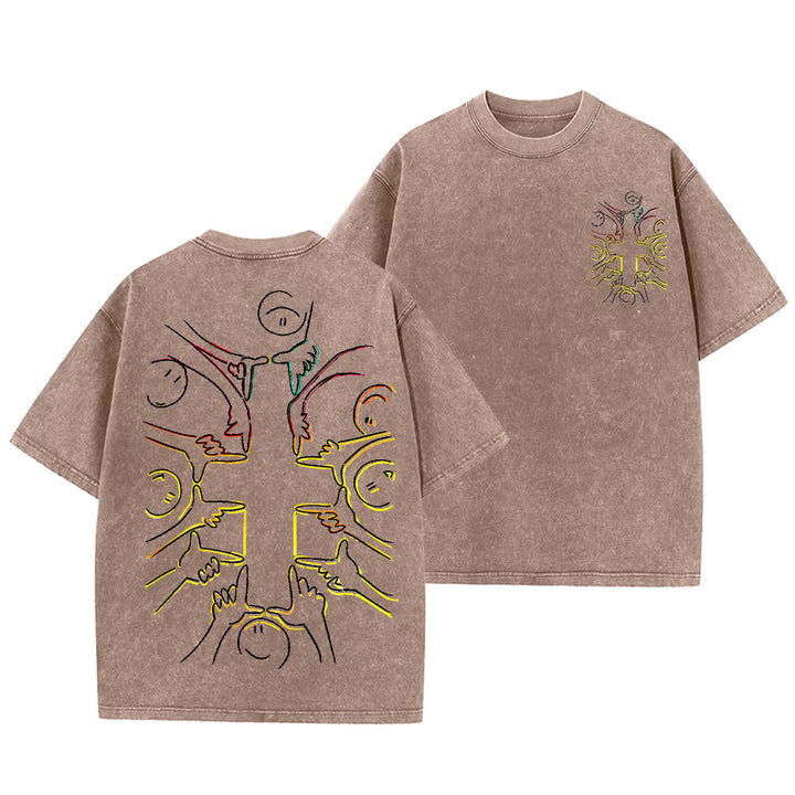 Christianartworkshop Unity Cross Human Figure Line Art Unisex Washed T-shirt - Brown - 5XL - image 6