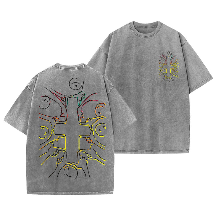 Christianartworkshop Unity Cross Human Figure Line Art Unisex Washed T-shirt - Grey - 5XL - image 21