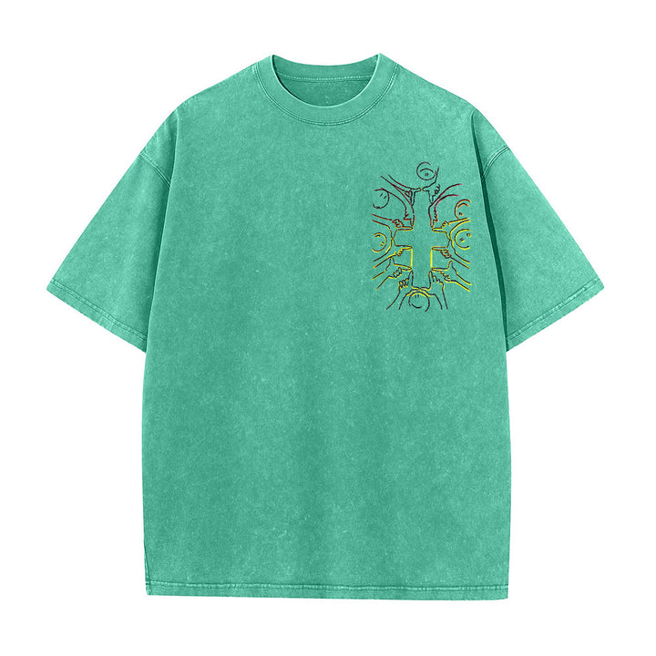 Christianartworkshop Unity Cross Human Figure Line Art Unisex Washed T-shirt - image 4