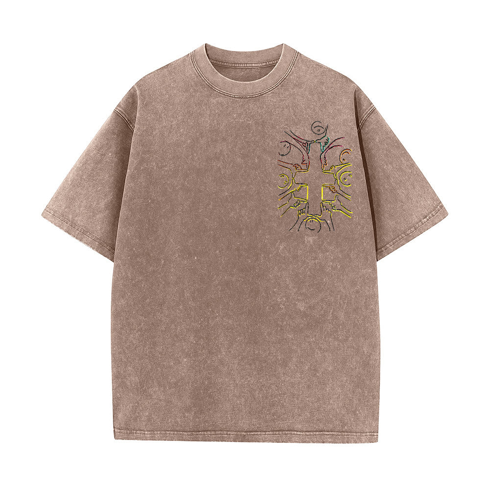 Christianartworkshop Unity Cross Human Figure Line Art Unisex Washed T-shirt - image 7