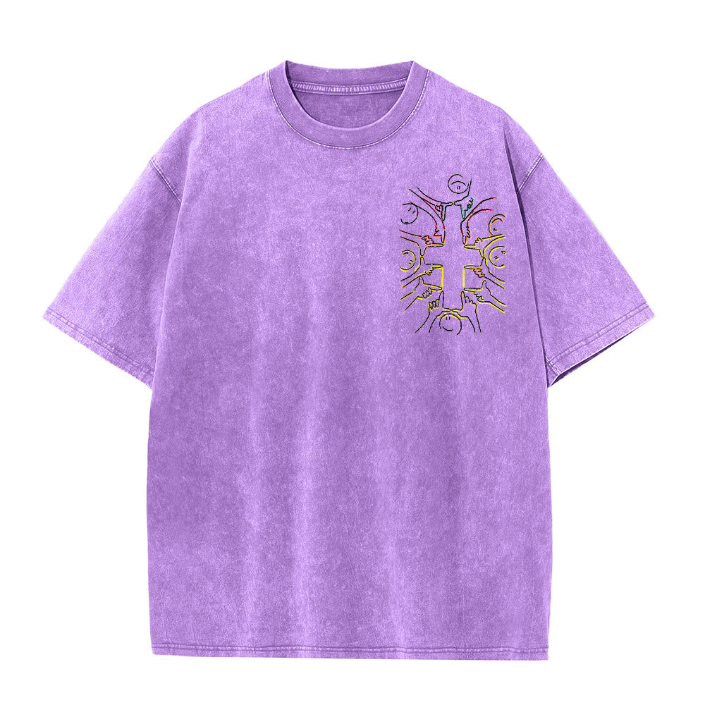 Christianartworkshop Unity Cross Human Figure Line Art Unisex Washed T-shirt - image 16
