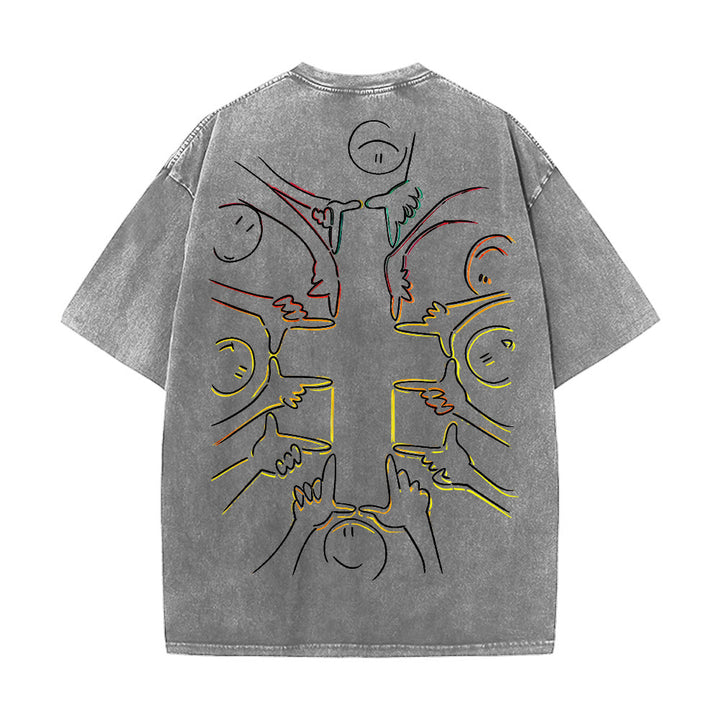 Christianartworkshop Unity Cross Human Figure Line Art Unisex Washed T-shirt - image 23