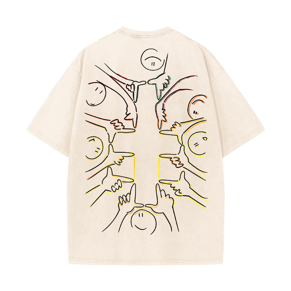 Christianartworkshop Unity Cross Human Figure Line Art Unisex Washed T-shirt - image 11