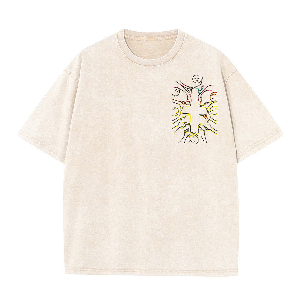 Christianartworkshop Unity Cross Human Figure Line Art Unisex Washed T-shirt - image 10